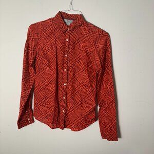 JCP JC Penneys Silk Blend Long Sleeve Button Up Shirt Blouse Red Plum SP Small